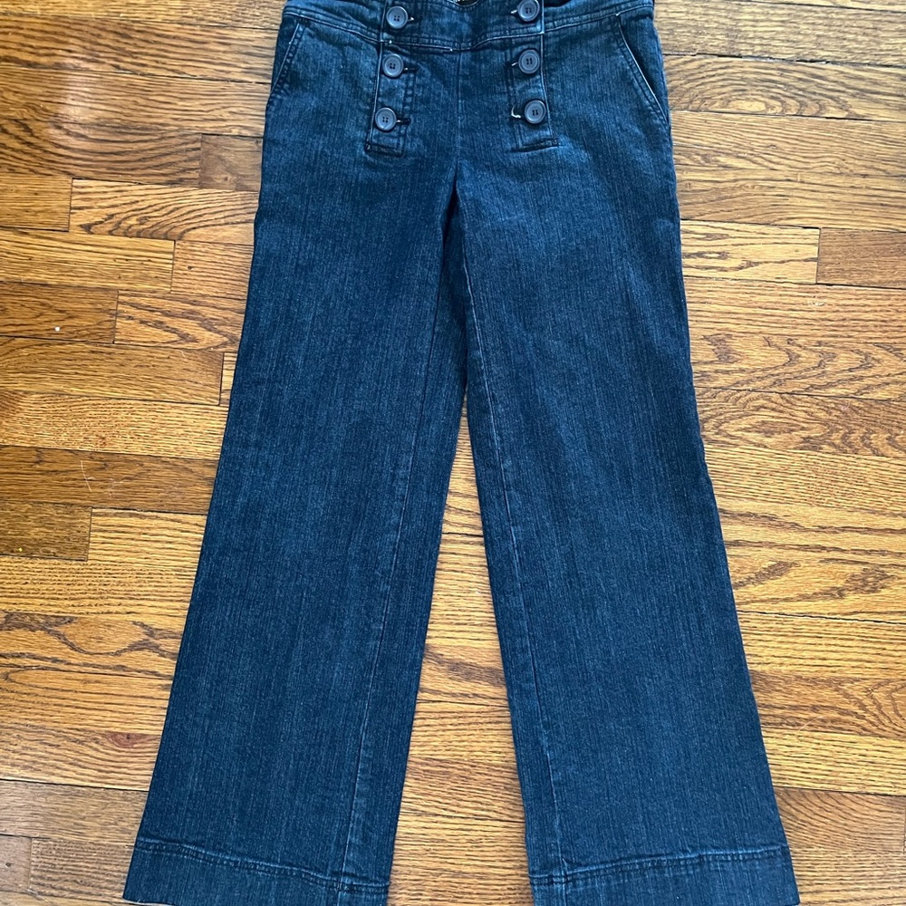 Womens Pinup Rockabilly Sailor Button Front Jeans Wide Leg Size Medium